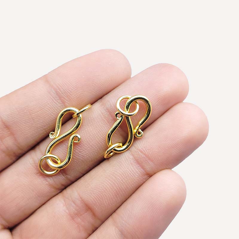 Elegant 18K Gold Overlay Over Copper infinity-style S-hook jewelry clasp, handcrafted in India