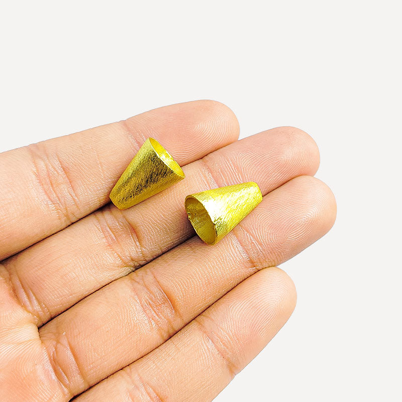 Elegant 18K Gold Overlay Over Copper cone bead jewelry component with tapered shape, handcrafted in India