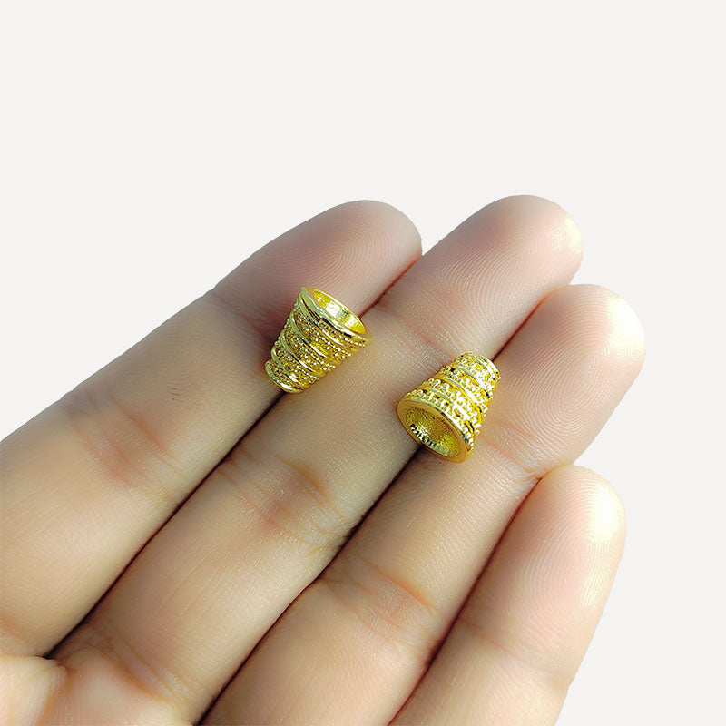 18K Gold Overlay Over Copper twisting granulation motif look cone bead cap crimp and cord tube jewelry making India