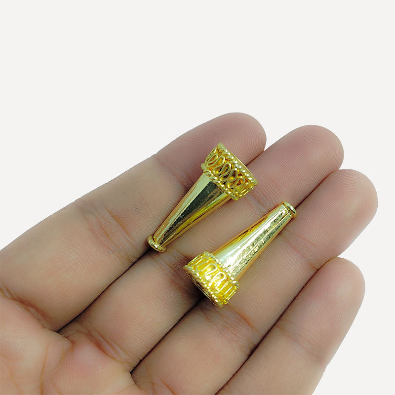 Elegant elongated cone jewelry accent made with 18K Gold Overlay Over Copper, handcrafted in India with polished gold finish