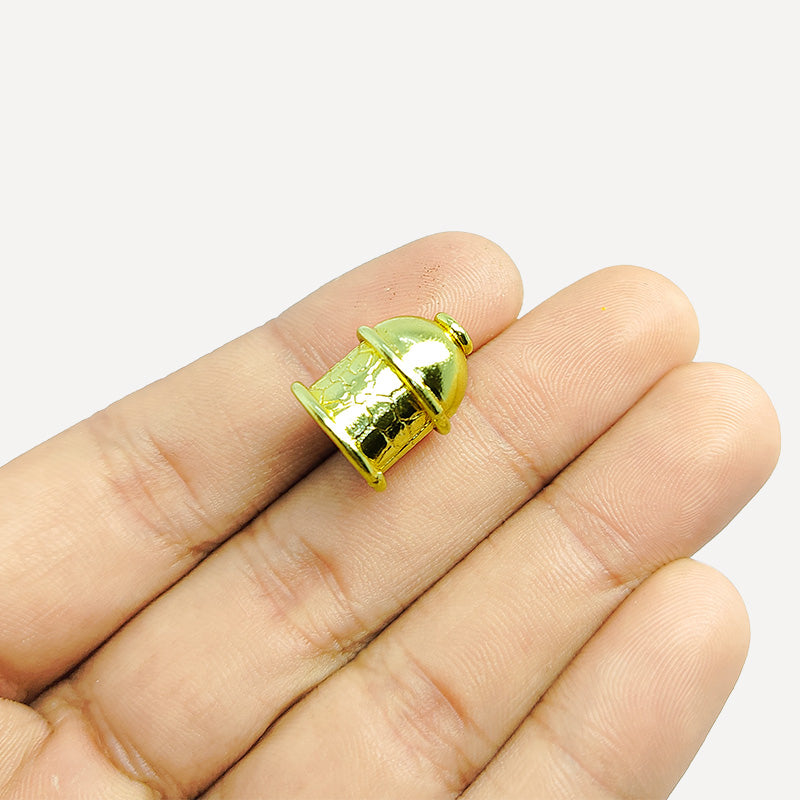 Textured cylinder dome bead cap crafted with 18K Gold Overlay Over Copper, handcrafted in India, suitable for traditional and statement jewelry.