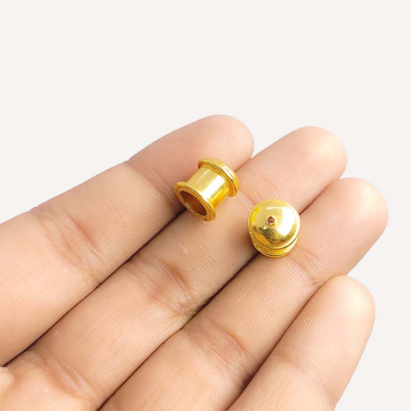 Smooth cylinder dome bead cap crafted with 18K Gold Overlay Over Copper, handcrafted in India, suitable for minimalist and traditional jewelry.