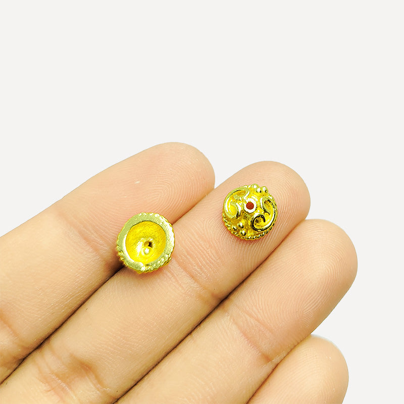 Handcrafted ornamental dome bead caps made with 18K Gold Overlay Over Copper from India for ethnic jewelry designs