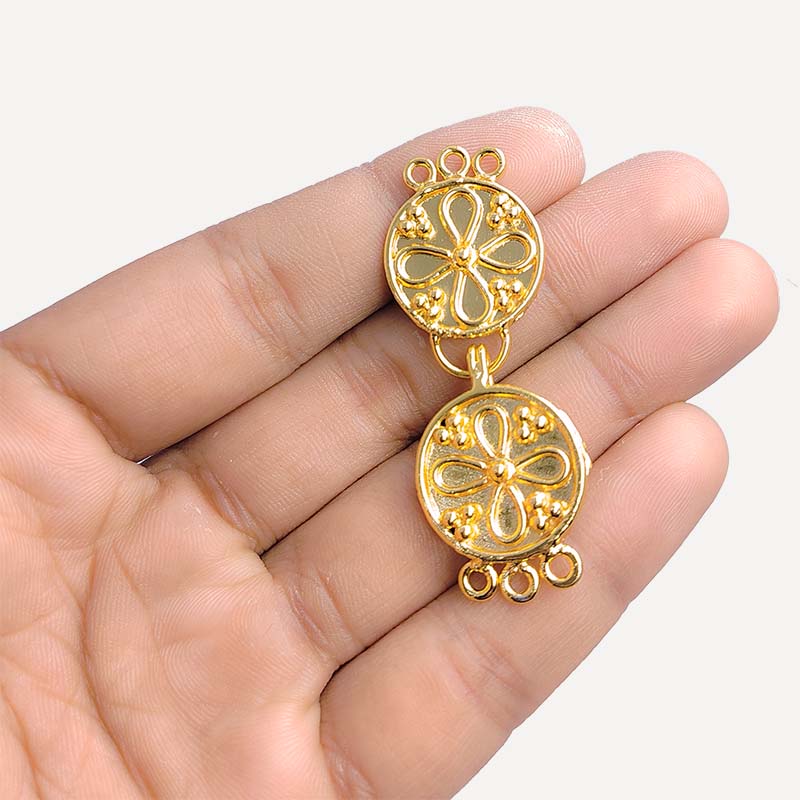 Elegant Multi Strand Clasp With 3 Holes Handcrafted In India With 18K Gold Overlay Over Copper For Necklaces And Bracelets