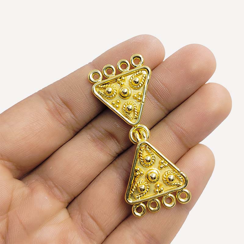 Elegant Triangle Shape Multi Strand Clasp With 4 Holes Handcrafted In India With 18K Gold Overlay Over Copper For Necklaces And Bracelets