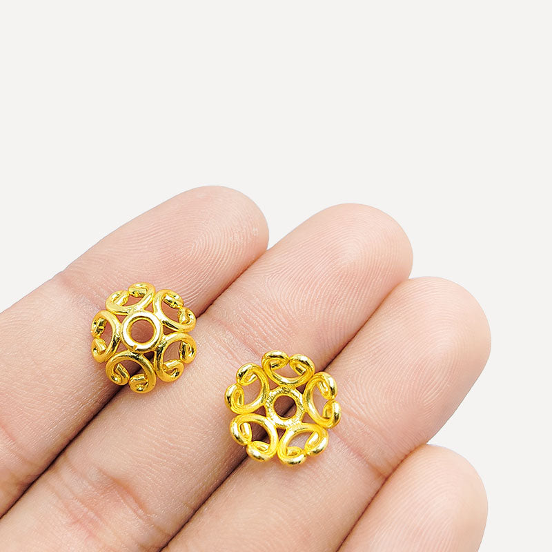 Floral Scroll Bead Cap With Single Hole Handcrafted In India With 18K Gold Overlay Over Copper For Jewelry Making