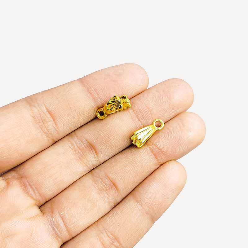 Bell Flower Bud Pendant Charm With Top Loop Handcrafted In India With 18K Gold Overlay Over Copper For Jewelry Making