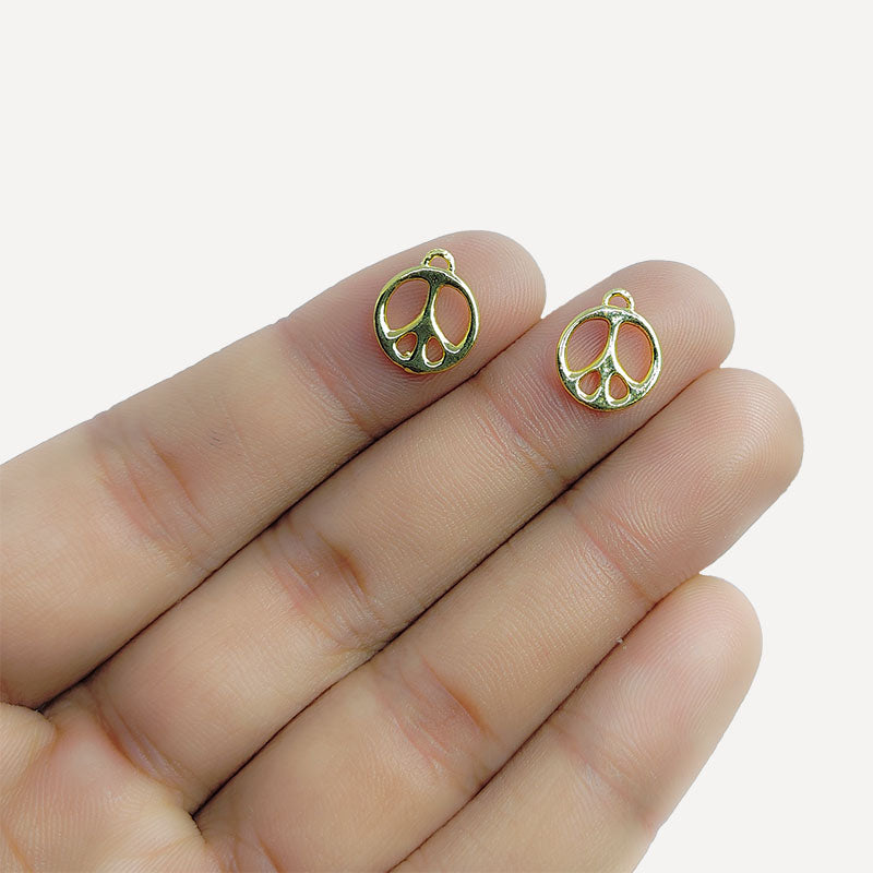 Little peace symbol charm in 18K Gold Overlay Over Copper, handcrafted in India.