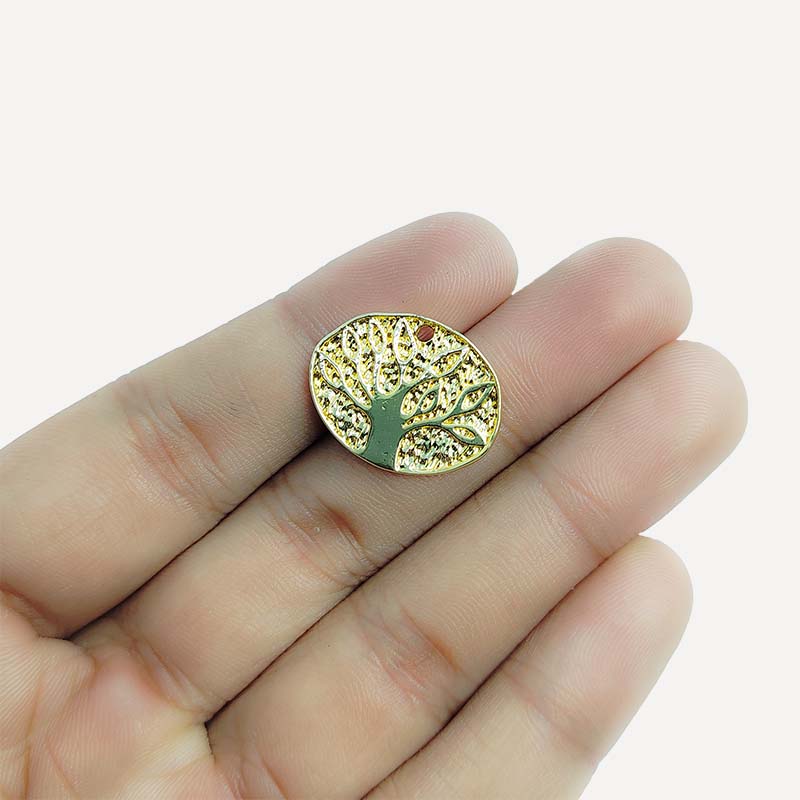 Tree of Life oval charm in 18K Gold Overlay Over Copper, handcrafted in India.