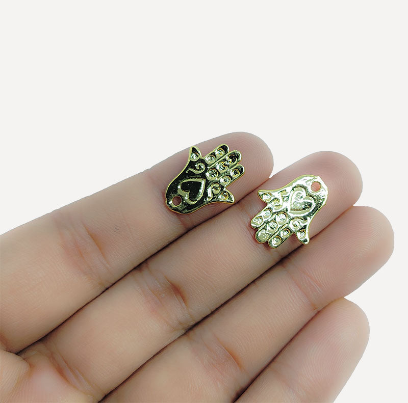 Hamsa Hand charm in 18K Gold Overlay Over Copper, handcrafted in India.