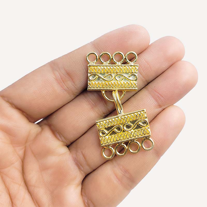 18K Gold Overlay Over Copper handcrafted multi strand clasp with 4 holes from India for jewelry making