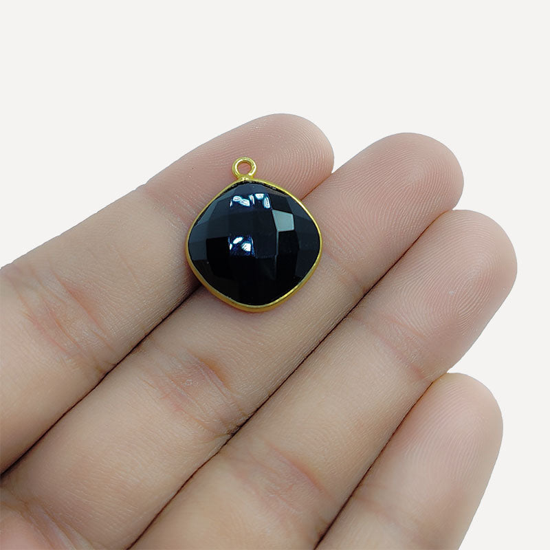 18K Gold Overlay Over Copper handcrafted cushion shape Black Onyx Quartz connector from India for jewelry making