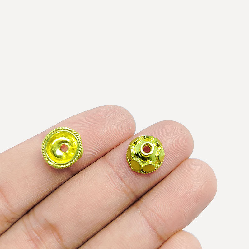 Handcrafted 18K Gold Overlay Over Copper decorative round bead caps from India for DIY jewelry designs
