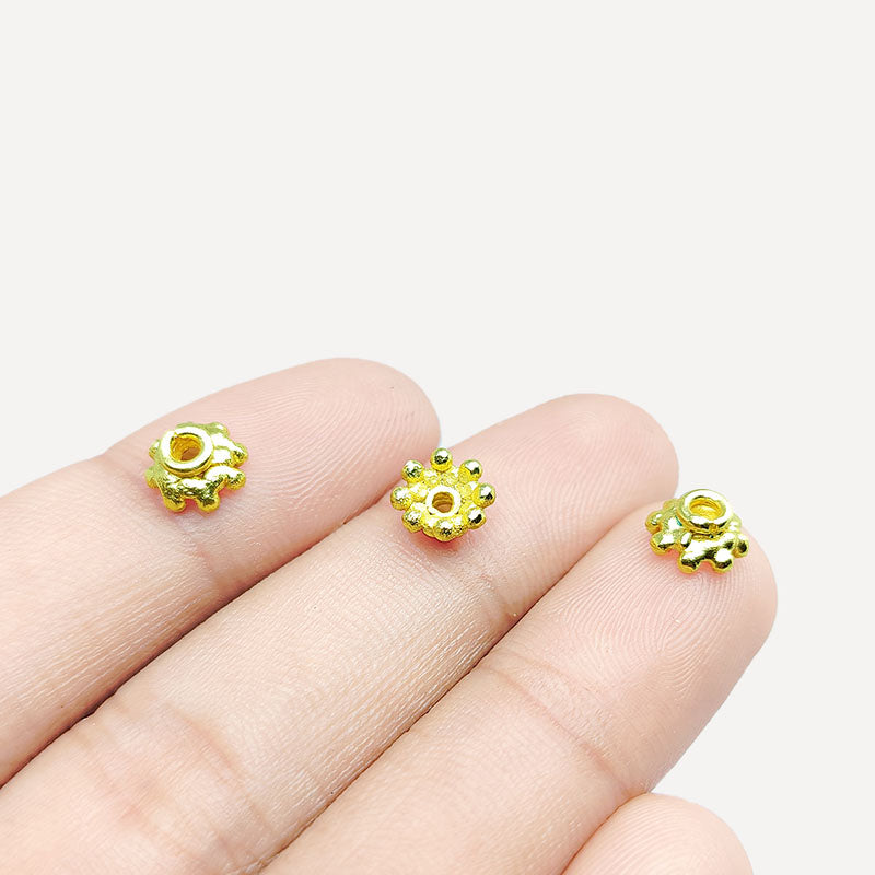 Handcrafted 18K Gold Overlay Over Copper decorative floral spacer beads from India for DIY jewelry designs