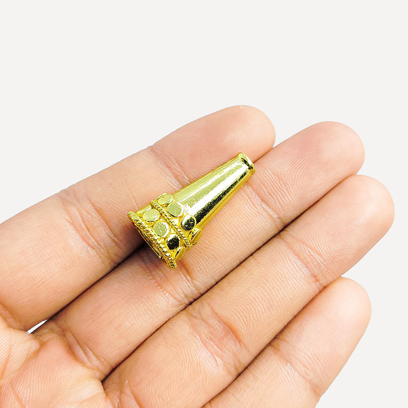 Handcrafted 18K Gold Overlay Over Copper decorative cone bead cap from India for DIY jewelry designs
