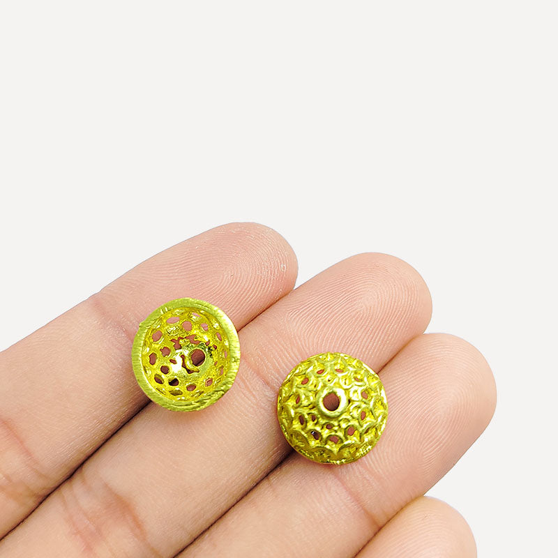 Luxury hollow disc bead with perforated dome design and 18K Gold Overlay Over Copper, handcrafted in India