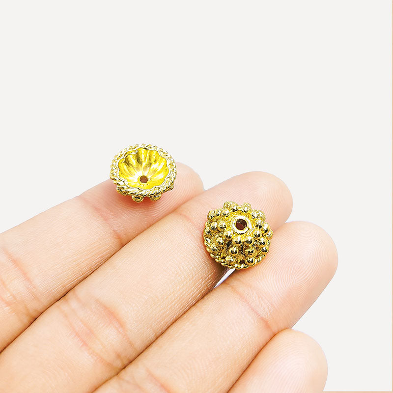 Luxury decorative dome bead with floral inner detailing in 18K Gold Overlay Over Copper, handcrafted in India