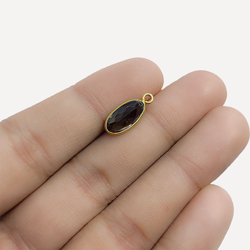 Luxury oval Smokey Quartz connector in 18K Gold Overlay Over Copper, handcrafted jewelry component from India