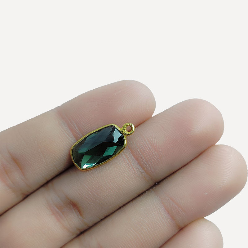 Luxury Green Quartz connector in 18K Gold Overlay Over Copper, handcrafted jewelry component from India