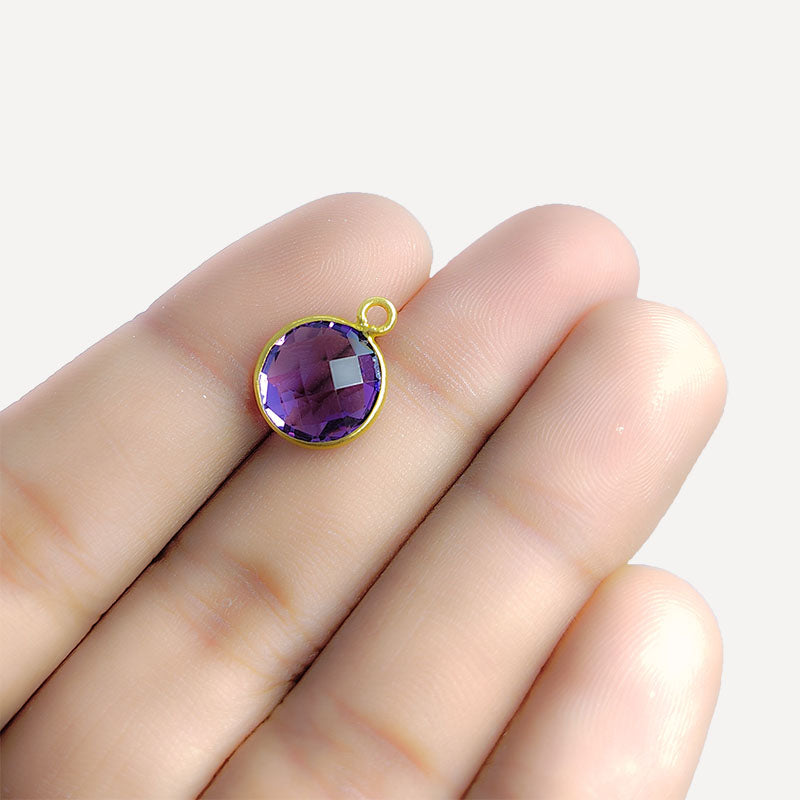 Luxury round Amethyst connector in 18K Gold Overlay Over Copper, handcrafted jewelry component from India