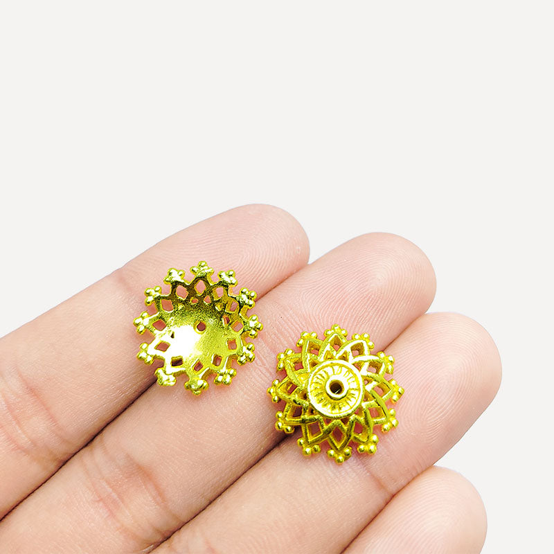 Traditional round floral filigree jewelry connector made in 18K Gold Overlay Over Copper handcrafted in India