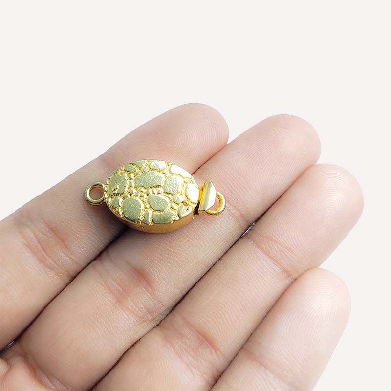 Elegant oval turtle shell magnetic clasp with 1 hole, 18K Gold Overlay Over Copper, handcrafted in India.