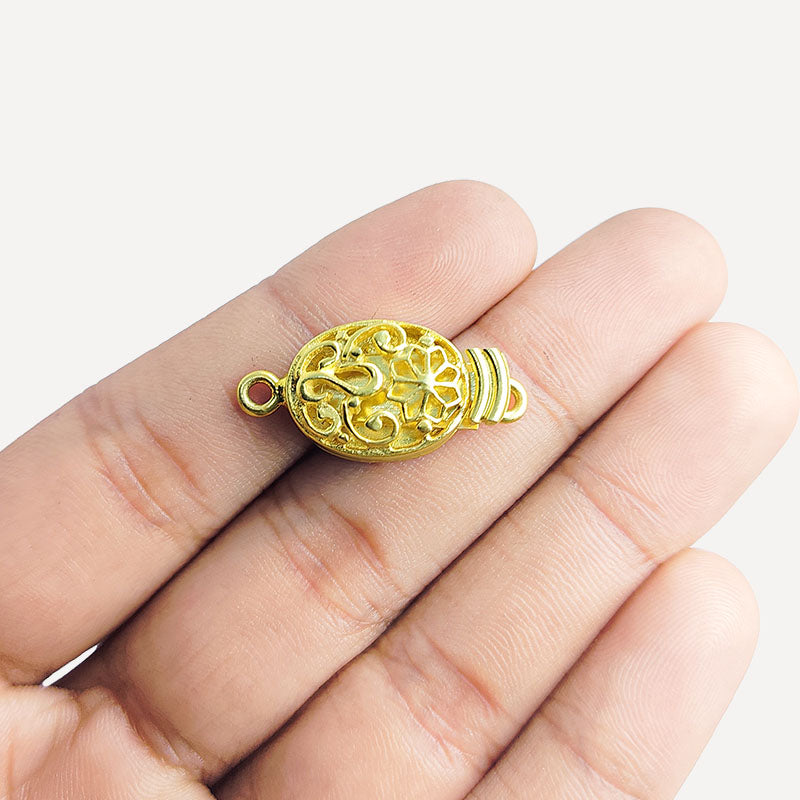 Oval floral connector crafted with 18K Gold Overlay Over Copper, handcrafted decorative jewelry component from India.