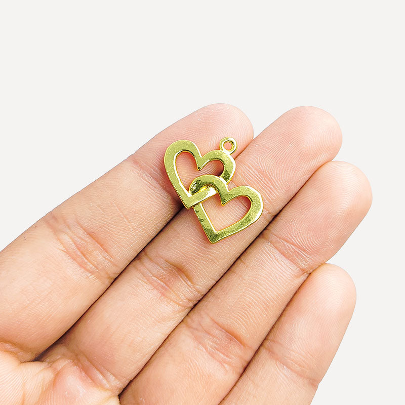 Double heart pendant in 18K Gold Overlay Over Copper handcrafted in India with textured gold finish for retail jewelry customers