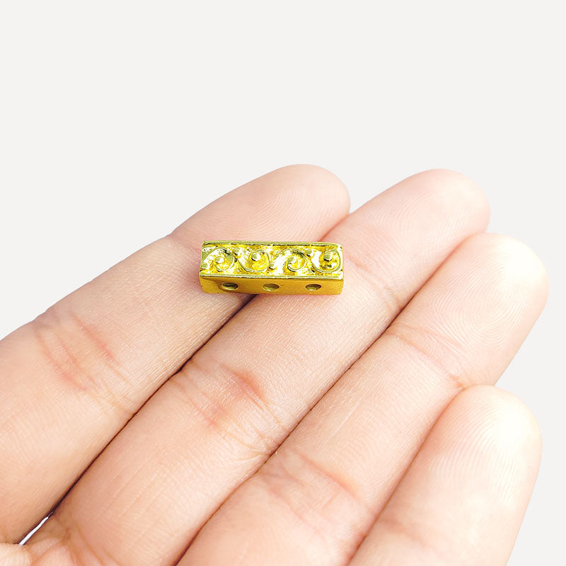 18K Gold Overlay Over Copper decorative scroll pattern spacer bar, handcrafted in India jewelry making component