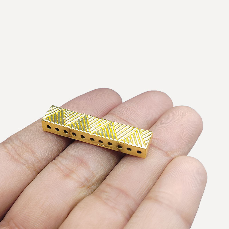 18K Gold Overlay Over Copper multi strand chevron design spacer bar with multiple holes, handcrafted in India jewelry making component