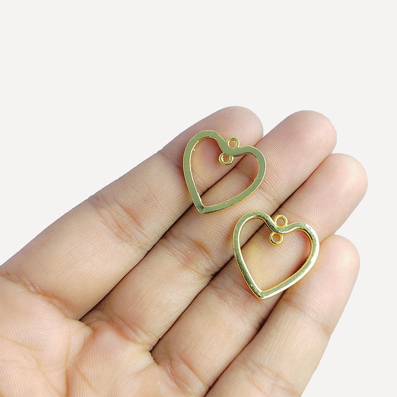 18K Gold Overlay Over Copper elegant open heart charm handcrafted in India for handmade jewelry