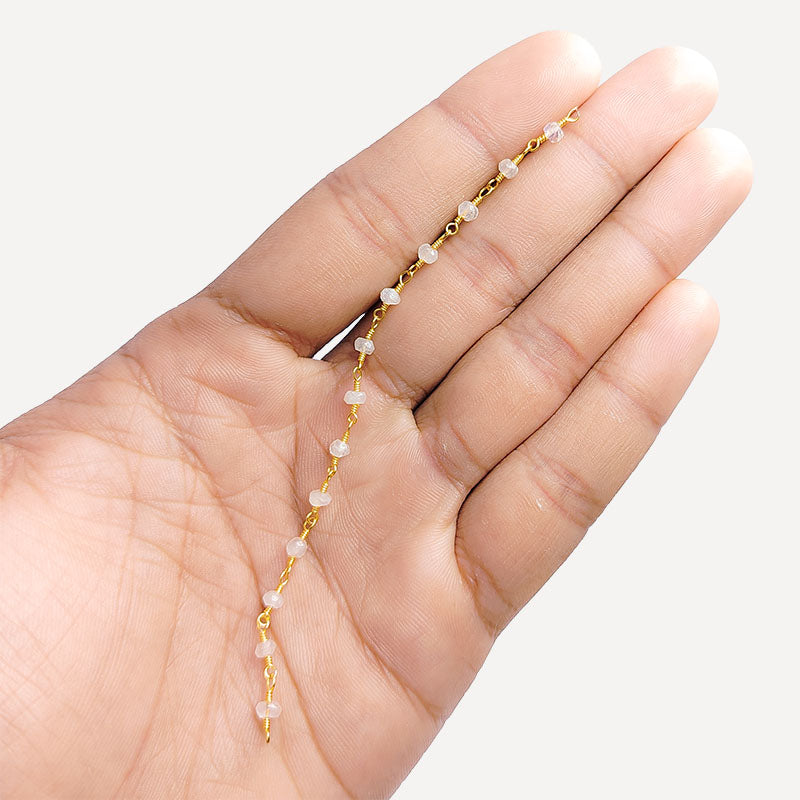Elegant 18K Gold Overlay Over Copper Rainbow Moonstone beaded chain handcrafted in India for custom jewelry styling