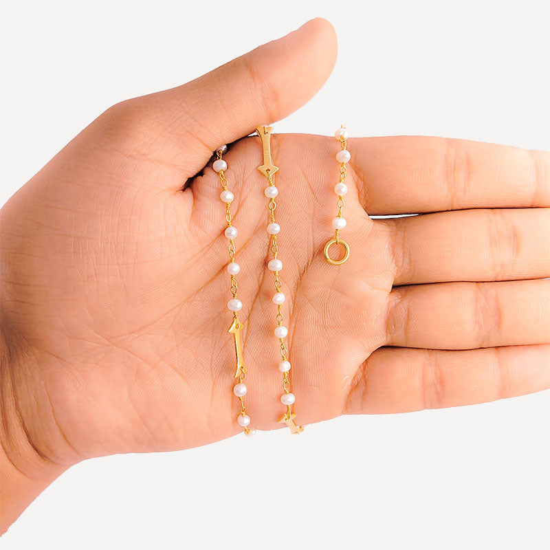 Elegant mabe pearl beaded necklace with arrow motif accents and smooth 18K Gold Overlay Over Copper designed for everyday and festive wear