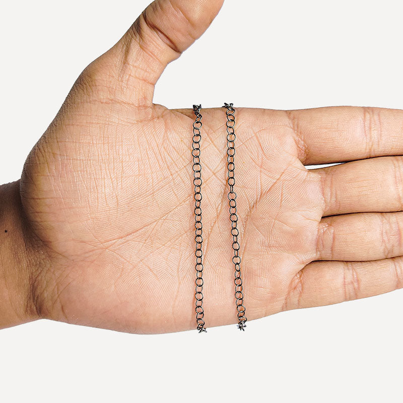 Round textured link chain crafted with Black Rhodium Overlay Over Copper, featuring twisted round links for artistic jewelry styling and custom accessory creation