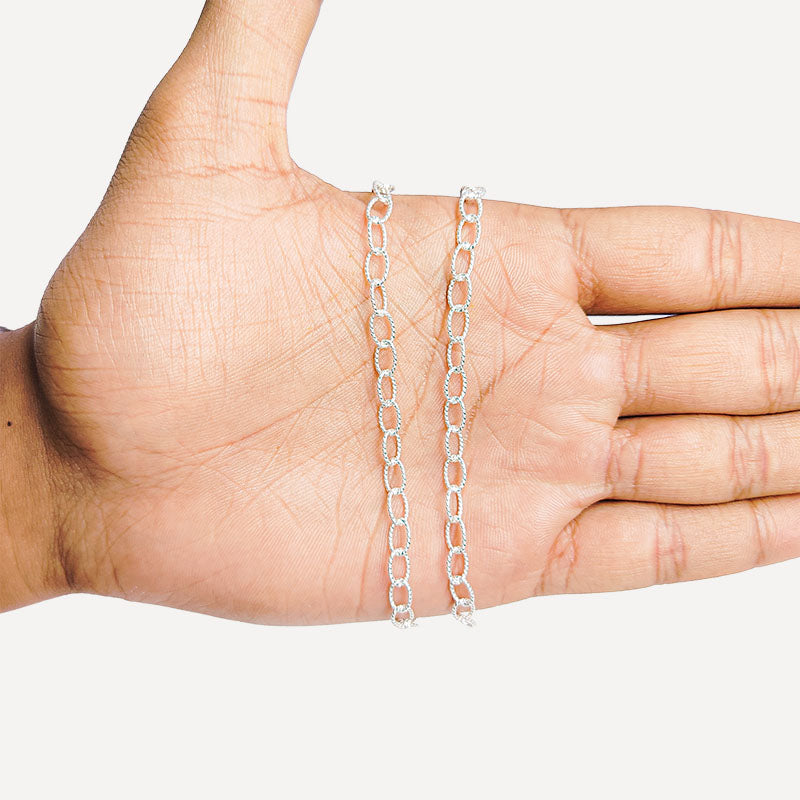 Silver Overlay Over Copper large oval link beading and extender chain sold as per foot, ideal for creating statement necklaces and custom jewelry designs