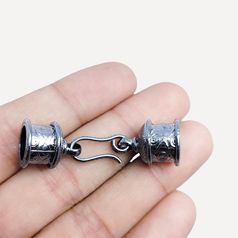 Black Rhodium Overlay Over Copper handcrafted End Cap with connector from India for jewelry finishing