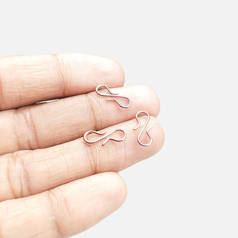 Rose gold overlay over copper s hook jewelry finding designed for retail customers, perfect for handmade jewelry, delicate designs, and DIY accessory projects