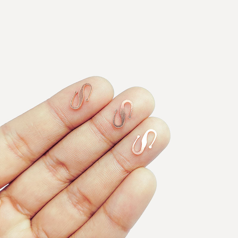 Rose Gold Overlay Over Copper small S hook for delicate handmade jewelry crafted in India