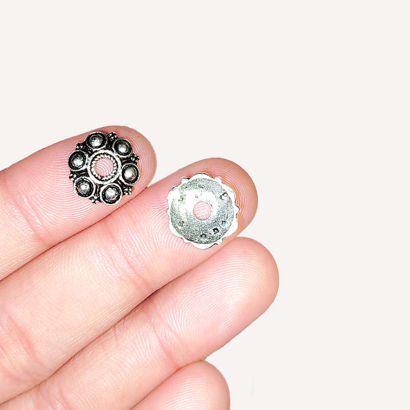 Silver overlay over copper bead cap for decorative handmade jewelry designs