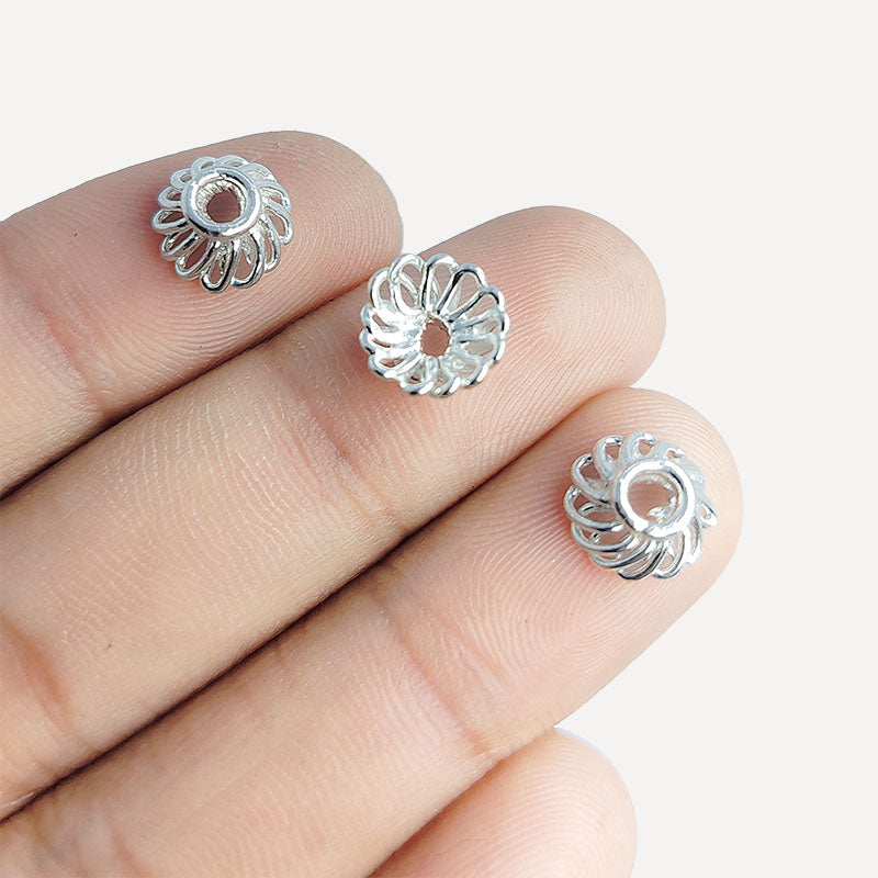 Silver Overlay Over Copper bright floral bead cap handmade in India without oxid finish.