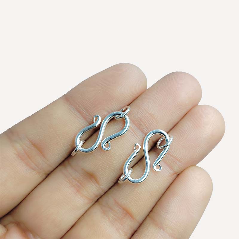 Silver Overlay Over Copper artisan curved S hook clasp handmade in India with antique oxidized finish.