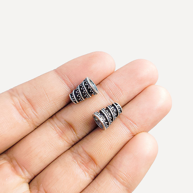 Elegant antique silver overlay over copper twisting granulation cone handcrafted in India for retail jewelry designs