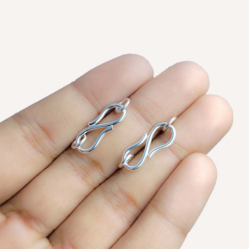 Silver Overlay Over Copper artisan minimalist S hook clasp handmade in India with antique oxidized finish.