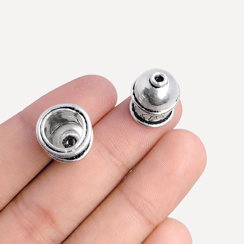 Silver Overlay Over Copper artisan dome end cap handmade in India with textured oxidized finish.