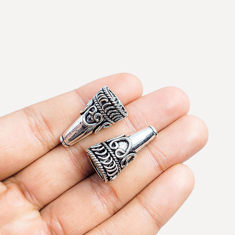 Silver Overlay Over Copper artisan scroll cone handmade in India with antique oxidized finish.