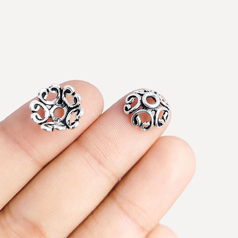 Elegant Silver Overlay Bead Cap crafted in Silver Overlay Over Copper with decorative scroll dome design, handcrafted in India.