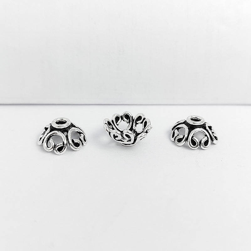 Elegant Silver Overlay Bead Cap crafted in Silver Overlay Over Copper with decorative scroll dome design, handcrafted in India.