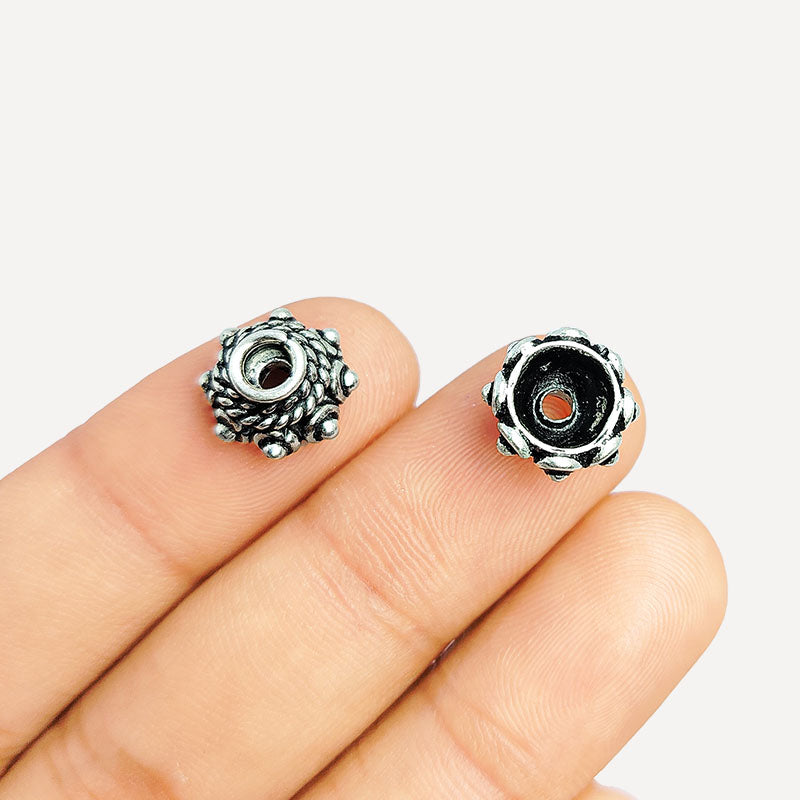 Elegant Silver Overlay Over Copper dome bead cap with raised texture and antique finish, handcrafted in India.