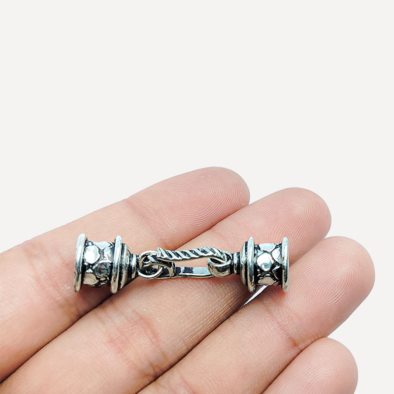 Elegant Silver Overlay End Cap crafted in Silver Overlay Over Copper with textured cylindrical design, handcrafted in India.