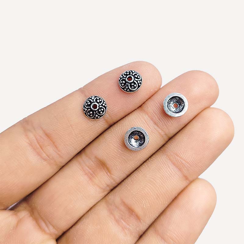 Silver Overlay Over Copper 7MM decorative round bead cap 2MM hole jewelry making supply 14 pcs pack India